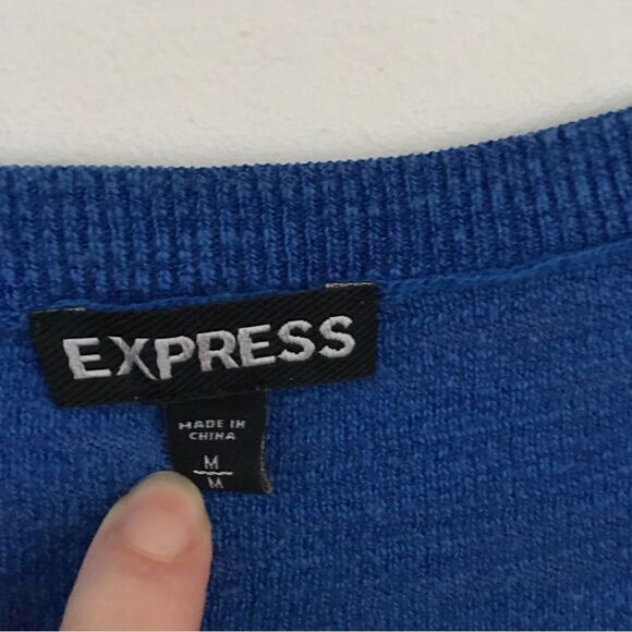 EXPRESS Stripe Knit Blue, White, Gray Top | Size Medium - Picture 3 of 6